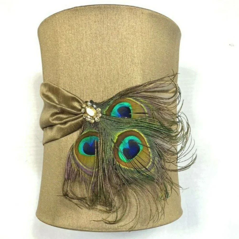 Gorgeous Luxury Satin Drum Lampshade Brown Feather